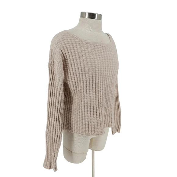 Jeannie Mai x INC Shirt Oatmeal Long Sleeve Cropped Waffle Knit Top - Picture 3 of 8